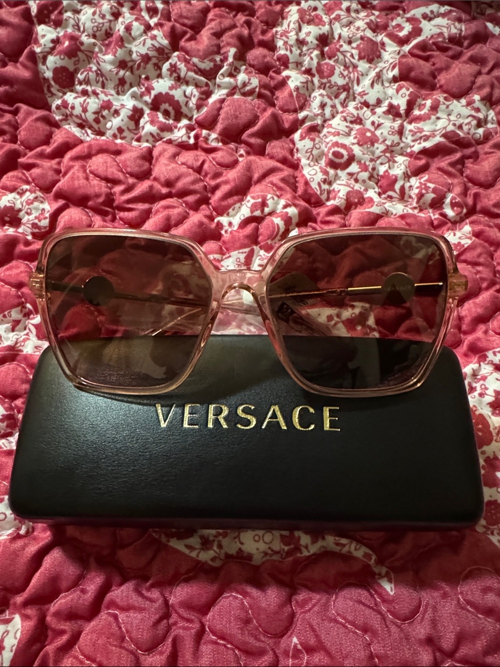 Versace Pink Gradient Square Sunglasses with Clear Frame